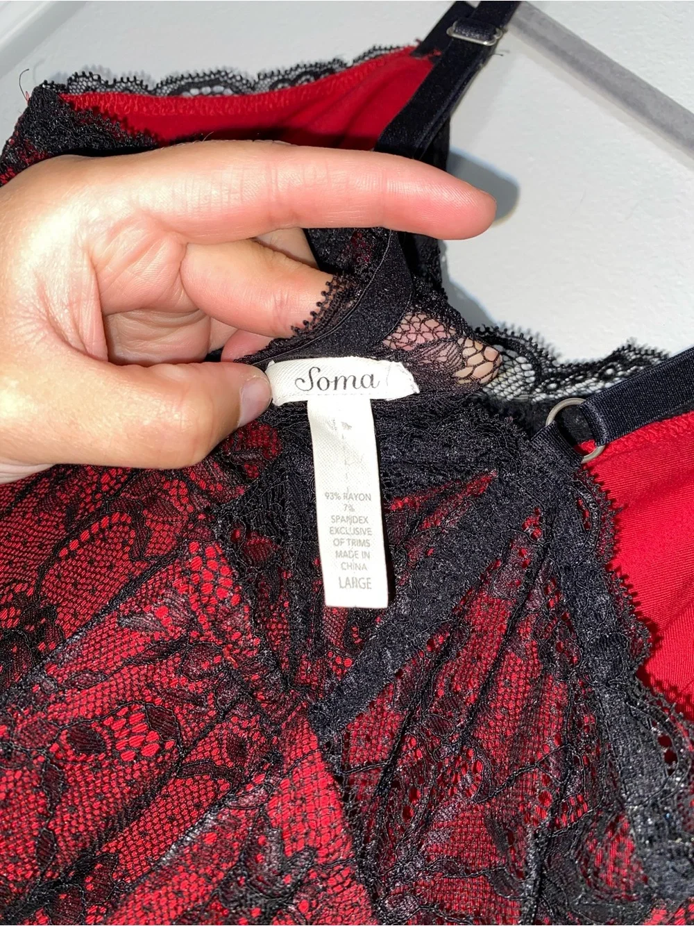 Soma Red Nightgown with Black Lace Trim - Picture 7 of 7